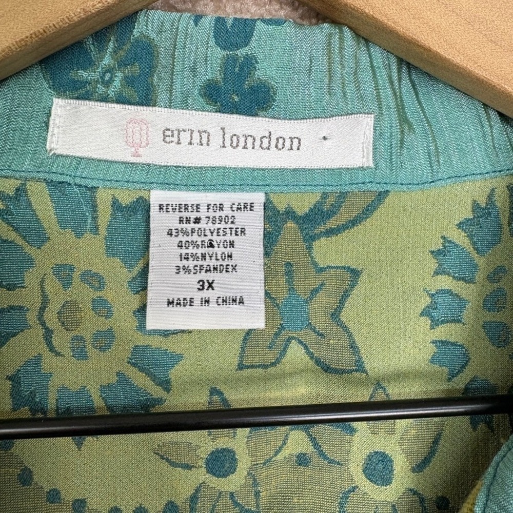 Erin London Jacket Size 3X Blue Floral Metallic Artsy‎ Button Front Art to Wear - Picture 5 of 7